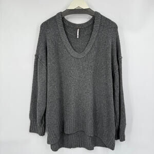 Women's Free People Brookside  Gray Oversized V-Neck Sweater Large